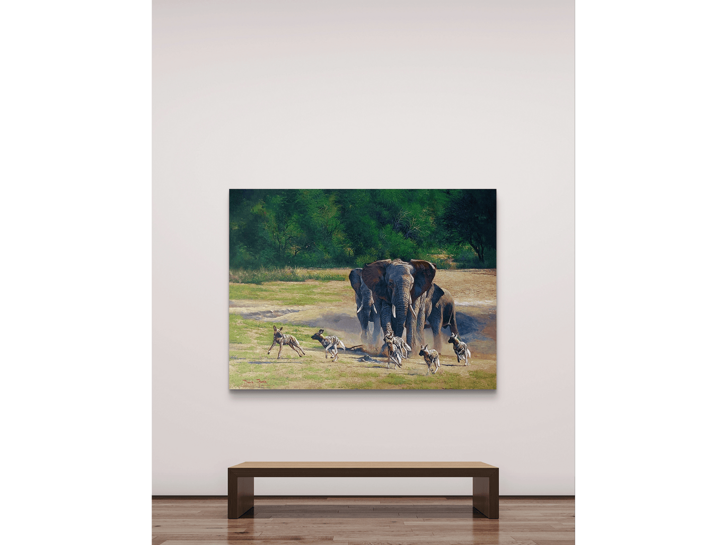 'Elephants and Wild dogs' - Dawie Fourie