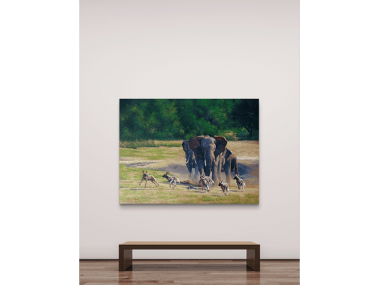 'Elephants and Wild dogs' - Dawie Fourie