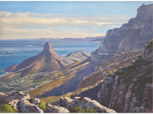 Lion's Head and Robben Island from Table Mountain' - James Yates