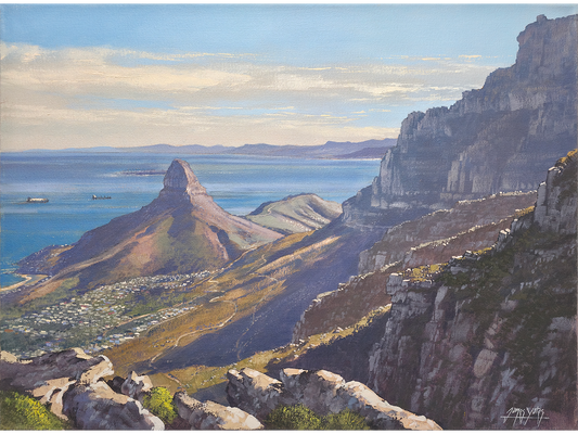 Lion's Head and Robben Island from Table Mountain' - James Yates