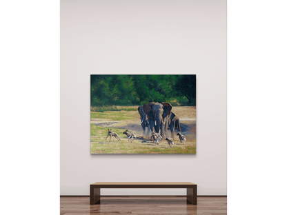 'Elephants and Wild dogs' - Dawie Fourie